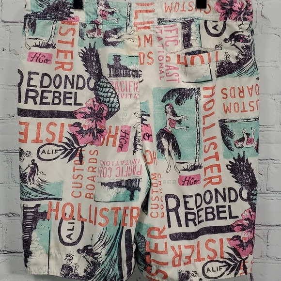 Hollister Board Shorts Hawaiian Tropical Blue Pink Surf Swim Trunk Mens Size M - Picture 6 of 14